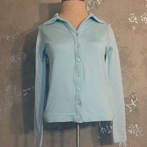 VINTAGE GIVENCHY SPORT LIGHT BLUE EMBROIDERED GG LOGO BUTTON DOWN CARDIGAN